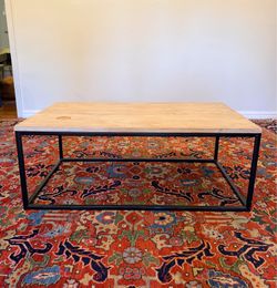 Modern Wood & Black Metal Coffee Table – 44” – Minimal / Industrial Style