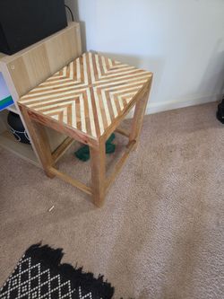 Wood Side Table with Geometric Inlay Top