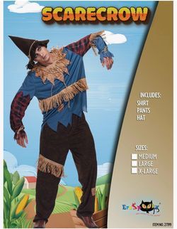 EraSpooky Men Scarecrow Costume Adult Halloween Straw Wizard Kit with Straw Hat