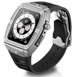 RYUEUYA Luxury Stainless Steel Case Rubber Band For Apple Watch 44/45mm