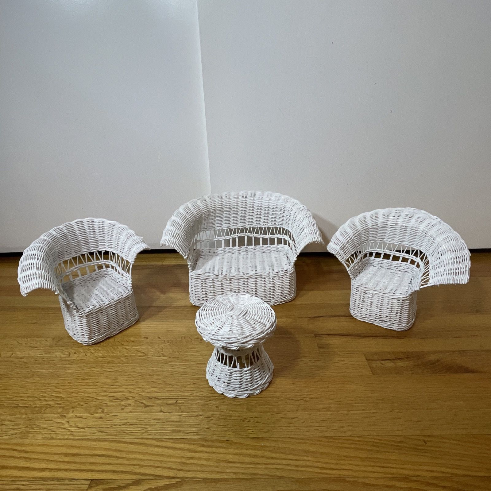 American Girl Doll Wicker Furniture Set - Chairs, Love Seat, And Table - White