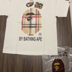 Brand New Burberry BAPE A Bathing Ape Check By Bathing Tee 'White' Size M