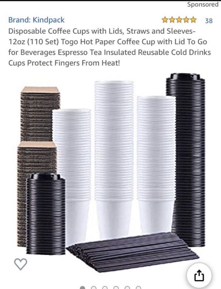Disposable Coffee Cups With Lids, Straws & Sleeves 12oz (110 Sets )