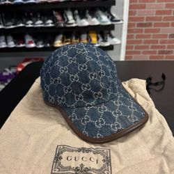 100% AUTHENTIC unisex gucci Monogram denim Baseball cap blue size 59cm L 🔥🔥