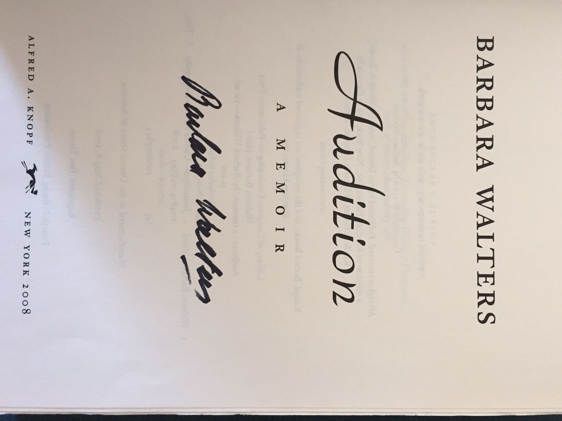 BARBARA WALTERS SIGNED BOOK
