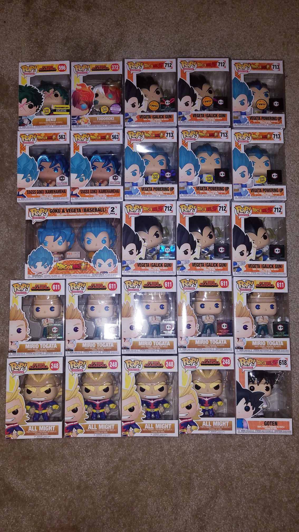 Selling a Large Lot of Dragonball Z and My Hero Academia Funko Pops