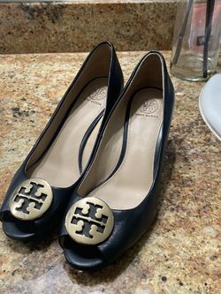 Tory Burch Benton Peep Toe Wedge Heel Nappa Leather