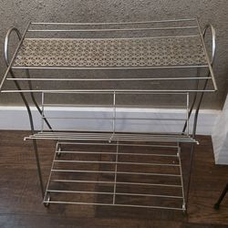 Vintage Home Decor - Vintage Gold / Brass Colored  Metal Scroll Shelf / Plant Stand / Storage