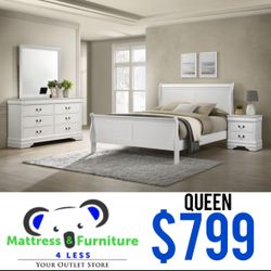 Queen Size 4-piece Bedroom Set White