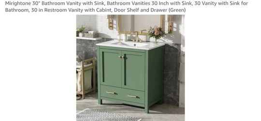 30 Inch Green Bathroom Vanity with Sink, Door Shelf and Drawer
