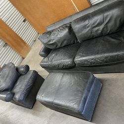 Ethan Allen Matching  Leather 2 Seat Sofa W/ Club Chair & Ottoman