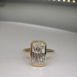 2.05 Carat D VVS2 Radiant Cut Lab Diamond Bezel Solitaire Engagement Ring
