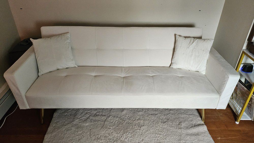 Cream White Velvet Couch Convertible Futon