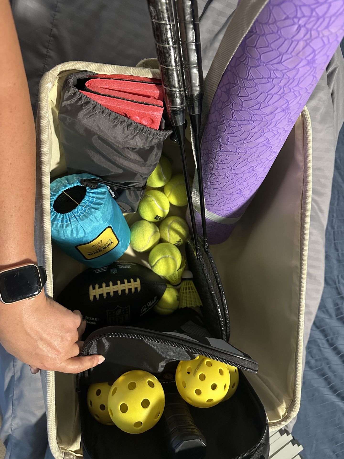 Sports Items - Pickle Ball, Badminton, Football, Tennis Balls, Yoga Mat