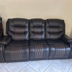 Brown Leather Reclining Sofa