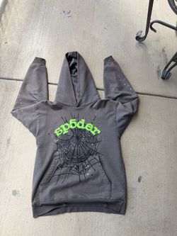 Sp5der Gray Hoodie with Green Logo