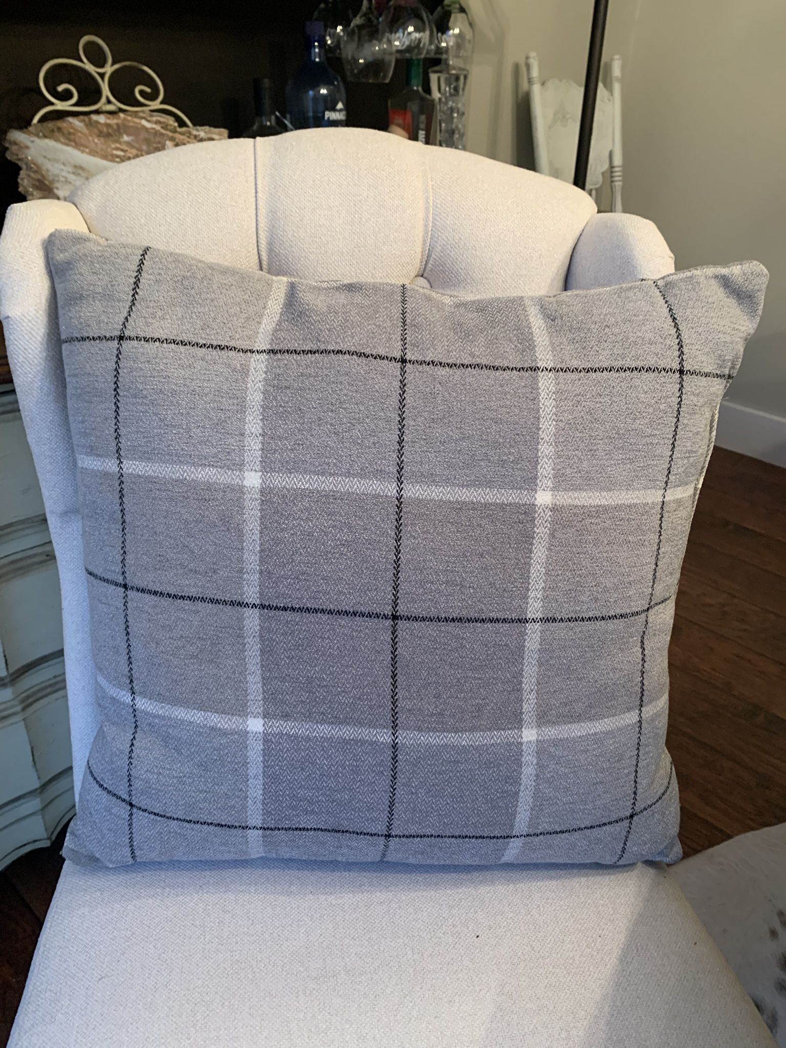 Grey plaid throw pillow