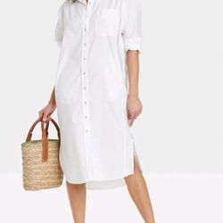 Cotton White collared midi dress Size M