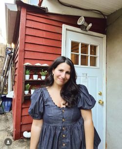 NWOT $35 Kika Vargas x Target Blue Scalloped Button-Front Puff Sleeves Blouse S