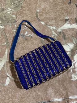 Blue Crystal Rhinestone Evening Clutch Bag