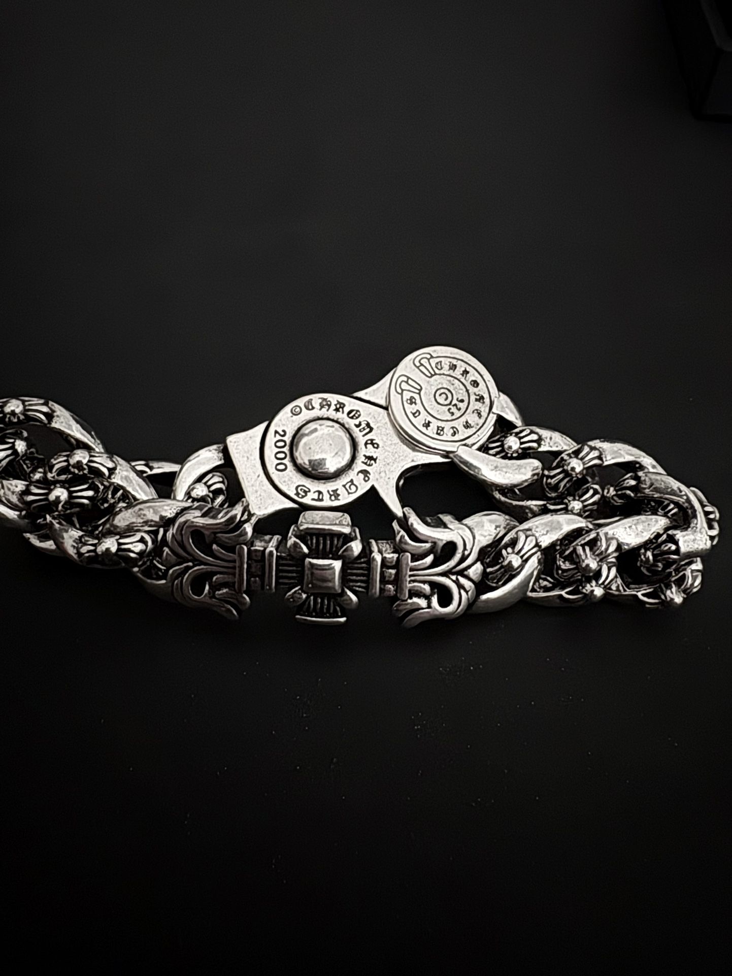 Fancy Link Chrome Heart Bracelet