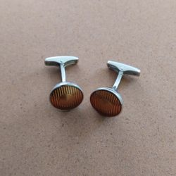 Dunhill Men's Cufflinks 925 Sterling Silver Car Headlamps-Round Yellow Amber. No Box.
