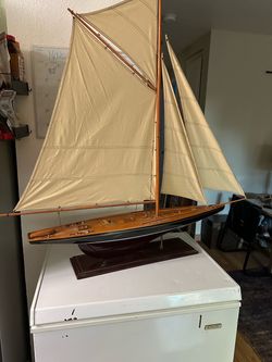 Large Wooden Sailboat Model with Sails