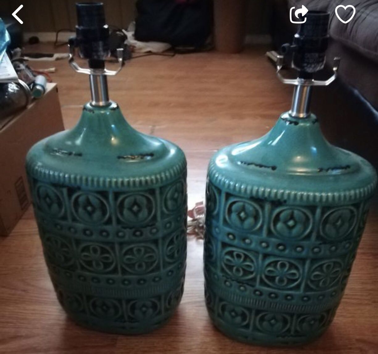 2 Teal/turquoise lamps 20 inches no shades