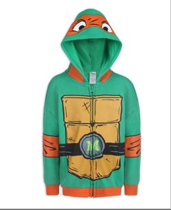 Nickelodeon Teenage Mutant Ninja Turtles Michelangelo Boys Zip Up Hooded Sweatshirt for Big Kids Green size 6
