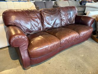 Brown Leather Three Seater Sofa with Rolled Arms