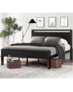 Size Black Oak & Metal Bed Frame