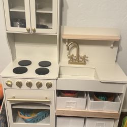 Tiny Land Play Kitchen for Kids with Enhanced Storage – Modern Toddler Kitchen Playset with Stove, Sink & Accessories, Organized Wooden Toy Kitchen, I