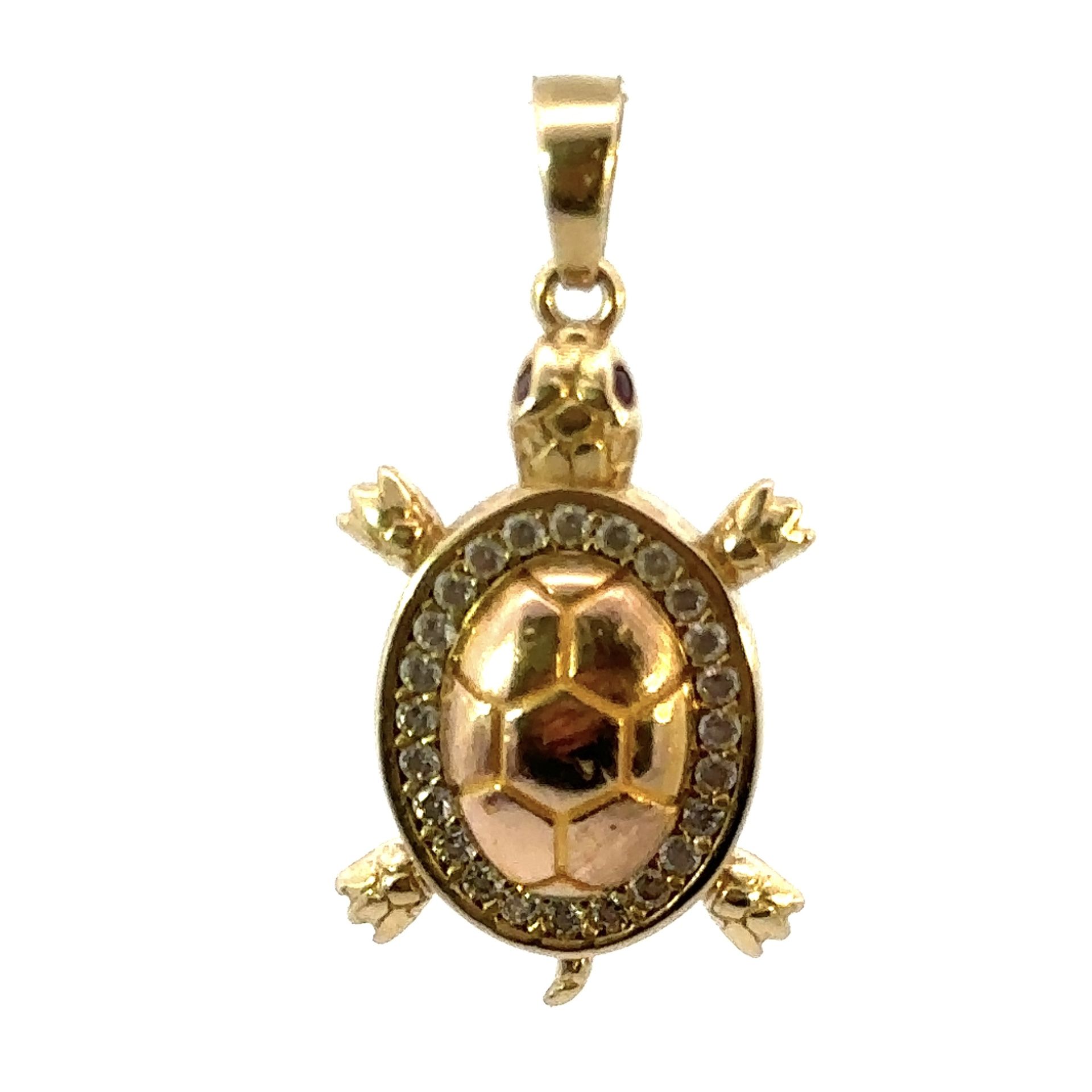 Women’s Ladies 10k Yellow Gold CZ Cubic Zirconia Turtle Charm Pendant For Necklace GP3121920