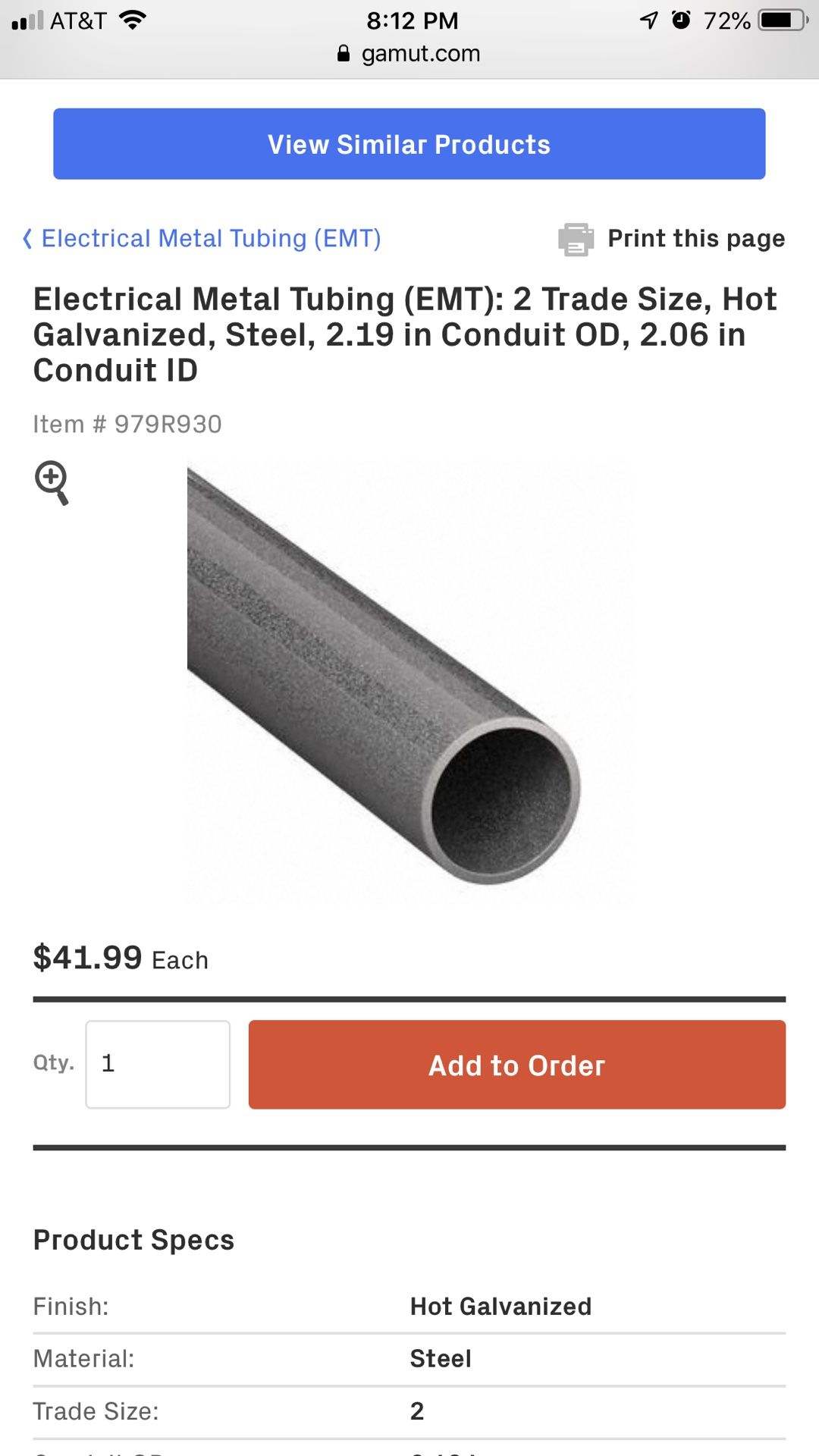 2” electrical metal tubing