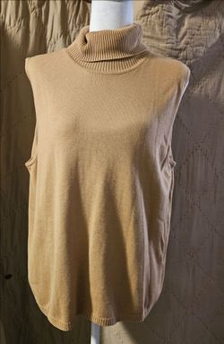 Vintage Josephine Chaus Sport XL Tan Sleeveless Turtleneck Sweater Vest Hong Kong