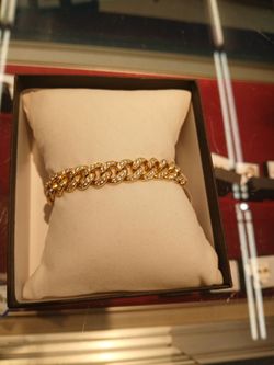 Gold Cuban Link Bracelet with Crystal Pave