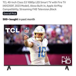 TCL 40-Inch Class S3 1080p LED Smart TV with Fire TV (40S350F, 2023 Model), Alexa Built-in, Apple Ai