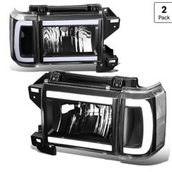 Pair LED DRL Headlights 1987-1991 Ford F150 F250 F350 bronco headlamps left right side