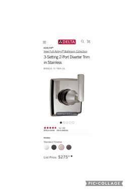 DELTA Shower Handle 3 Setting 2 Port Diverter Trim. Builder-Grade