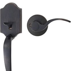Amazon Basics Front Door Lock Set with Shelby Lever, Oil Bronze
