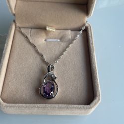 Sterling Silver Purple Amythist Necklace With Pendant Perfect New Condition