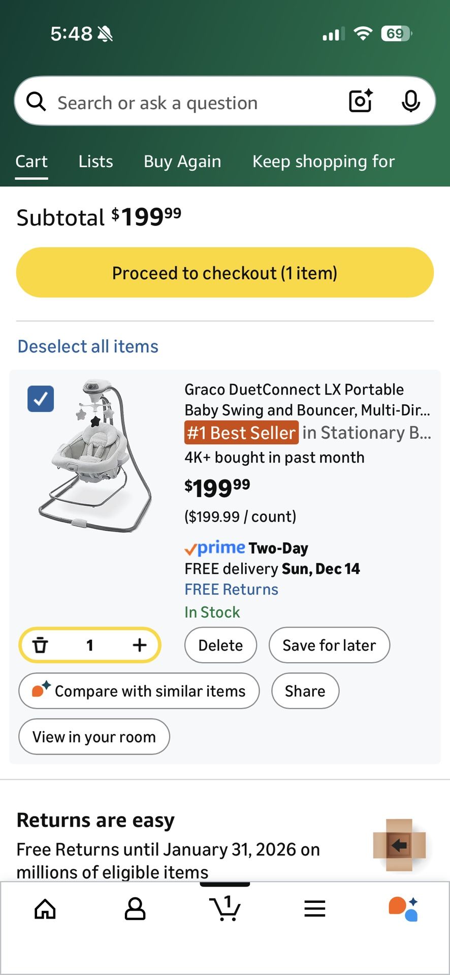Graco DuetConnect LX Portable Baby Swing and Bouncer, Multi-Direction Baby Bouncer Seat, Multiple Swing Speeds, Redmond