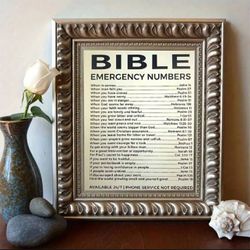 1pc Vintage Artwork 8x10 Inches Unframed Wall Decor With Bible Verse Emergency Number Design; Suitable For Living Room, Office And Home Decoration; Va