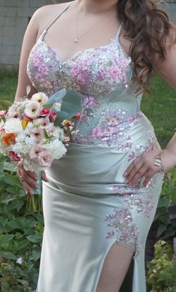 Sage green embellished and beaded floral size 8