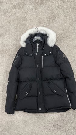 Moose Knuckles black puffer jacket with fur hood