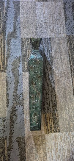 Beautiful Tall Metallic Green Embossed Floral Vase – Home Decor