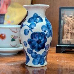 Vintage Mini Porcelain Vase White Blue Floral
