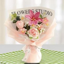 Completed Crochet Flowers Bouque-flores tejidas a crochet para san valentine day