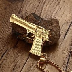 Gun Pendant Chain New Gold 