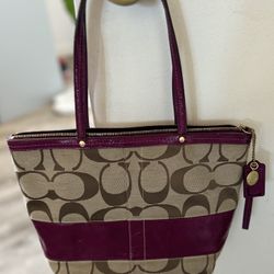 Vintage Coach Brown N’ Purple Canvas Shoulder Bag